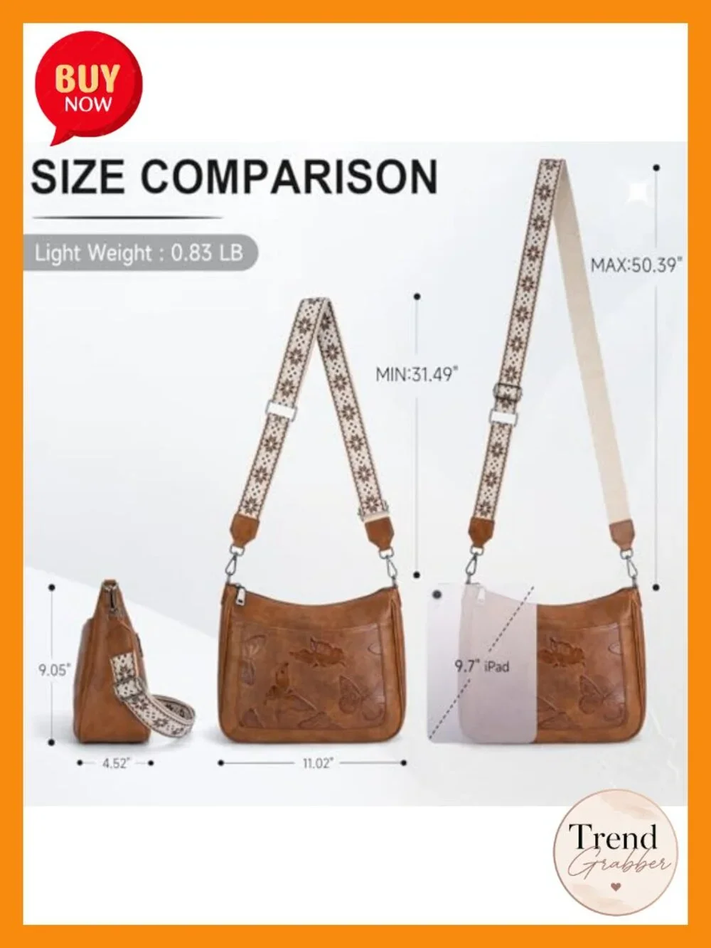 Vegan Leather Butterfly Hobo Crossbody Purse Shoulder Bag